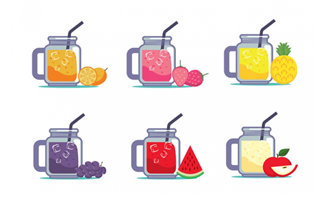 6款水果玻璃瓶果汁图标设
