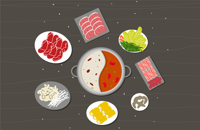 重庆火锅鸳鸯锅美食背景设计素材