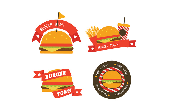 汉堡快餐美食图标标签设计素材