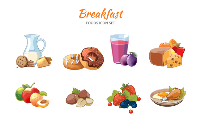 早餐美食各种各样的食品元素