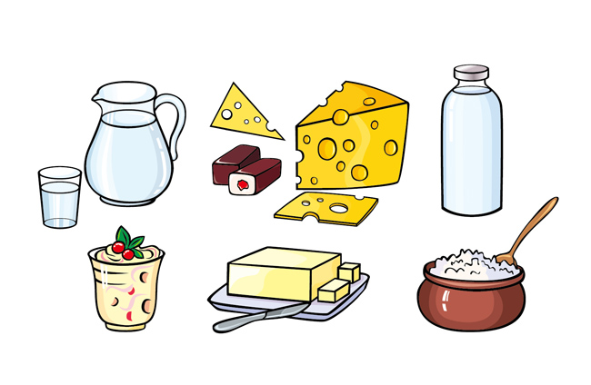 奶酪牛奶手绘风格的图标设计素材