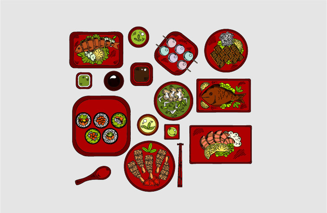 日本料理美食图标背景设计素材