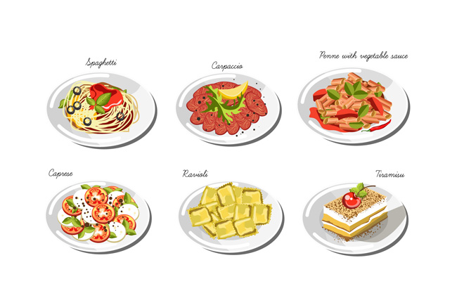 手绘美食菜品图案背景设计矢量素材