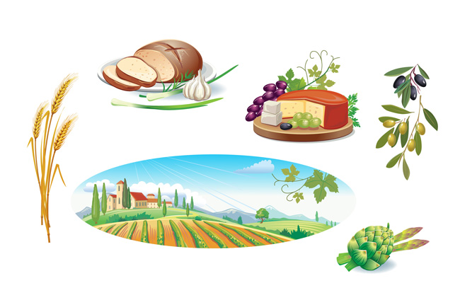 农场的美食元素图案手绘插画