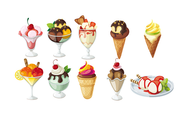 创意各种造型的冰淇淋美食图案设计素材