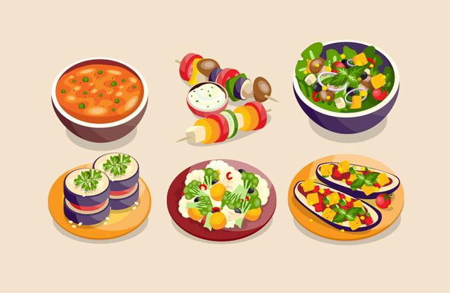 水果蔬菜沙拉美食菜品图案背景设计