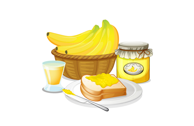 早餐香蕉面包组合的美食背景设计