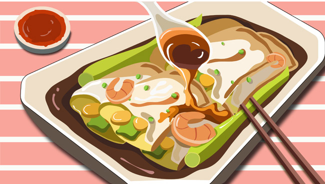 卡通手绘肠粉美食插画