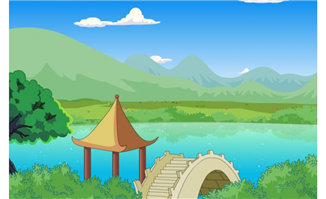 湖边的小桥自然风光二维动画制作素材