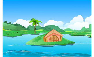 小池塘中间的房屋建筑flash动画背景素材