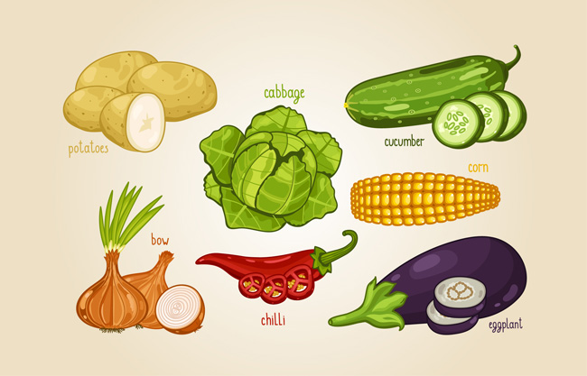 日常吃的蔬菜手绘菜品元素背景设计