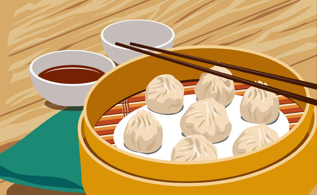 中国特色小笼包食物背景设计