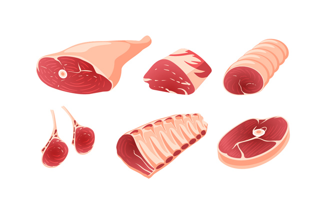 新鲜各种肉类食物元素设计素材
