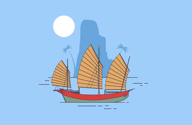 手绘mbe风格帆船画面设计素材