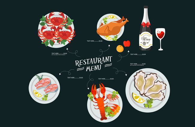 海鲜食物创意手绘背景设计素材