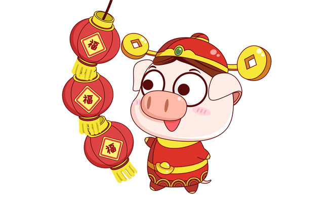 喜庆的灯笼生肖猪卡通动漫形象图片素材下载