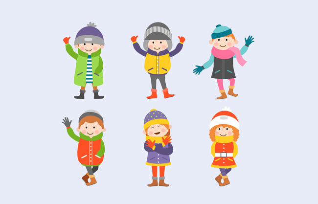 扁平卡通冬季冬装的儿童形象设计素材