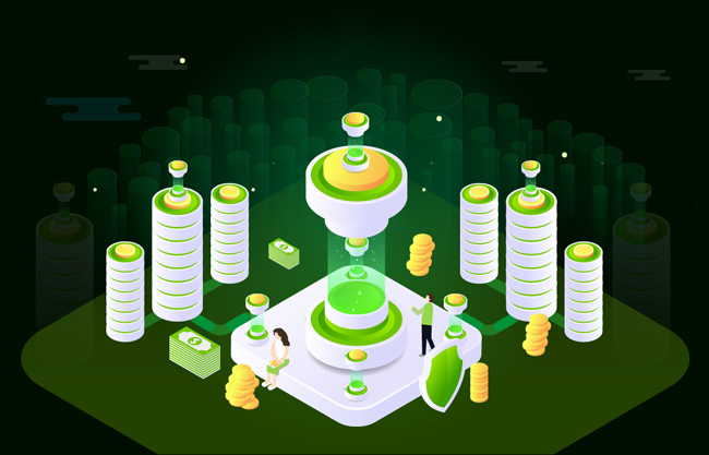 墨绿色金融2.5D安全理财AI矢量插画