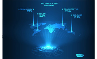 蓝色世界地图炫光科技背景矢量设计