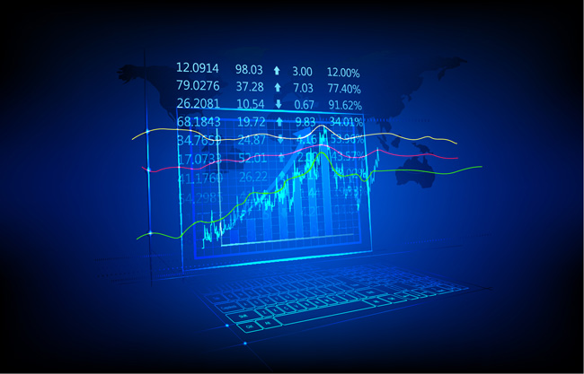 蓝色技术荧光财务图表背景矢量图
