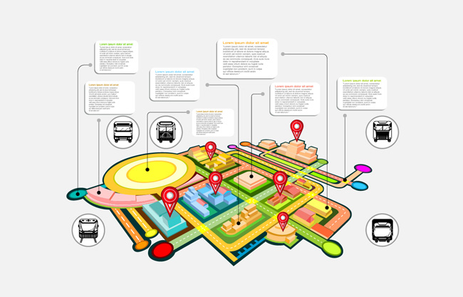 立体彩色地图信息图标图片矢量图