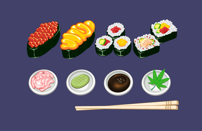 矢量手绘寿司美食海报元素背景