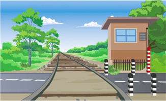 火车与公路交汇地方管理站二维动画场景素材