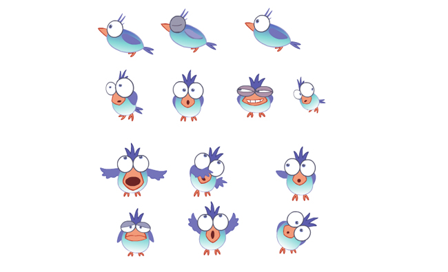 可爱的蓝色小鸟表情包设计源文件素材