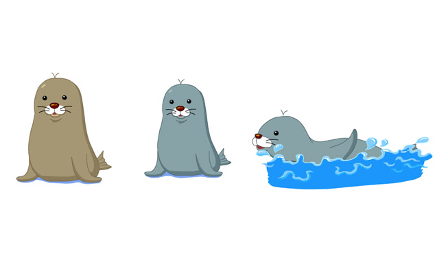 海狮游动起来的动作动漫卡通形象设计