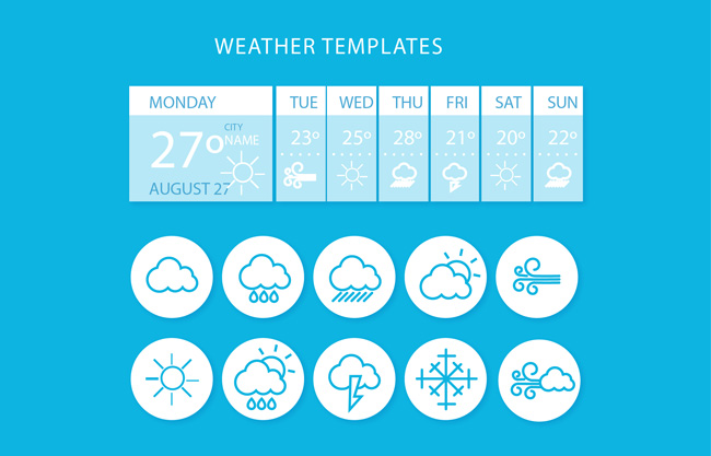 图标的天气应用程序模板矢量图