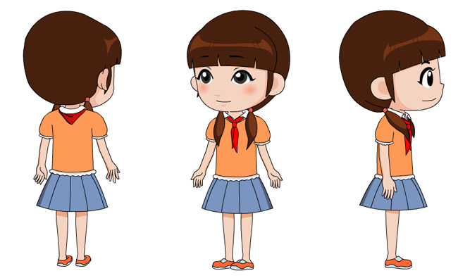 动漫卡通小女孩形象人设三视图设计
