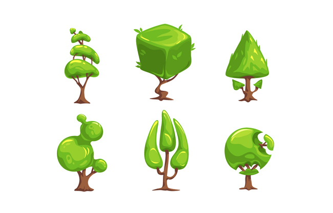 个性绿色树木植物元素矢量素材
