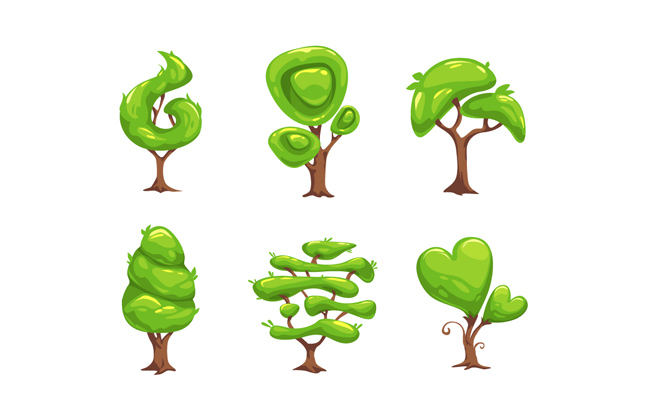 手绘绿色树木卡通创意设计素材