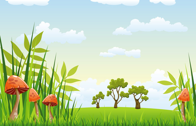 野外草地蘑菇生长元素背景设计素材