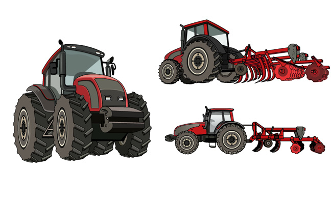 农用拖拉机播种机造型手绘背景设计