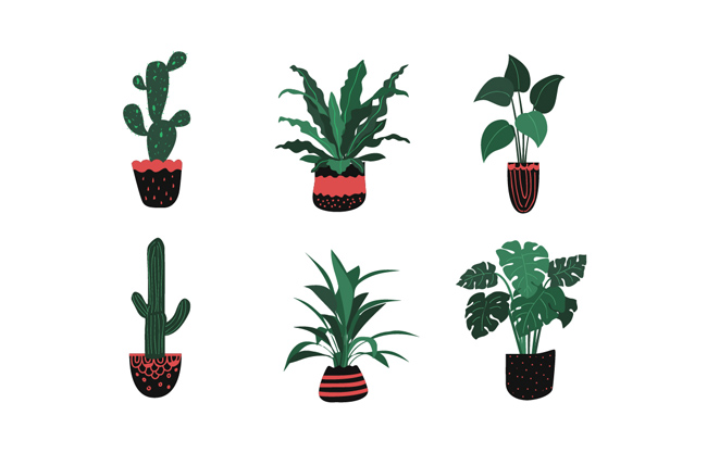 创意卡通手绘绿植植物盆栽元素设计