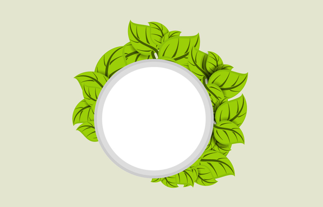 手绘白色圆形背景绿叶叶子装饰元素素材