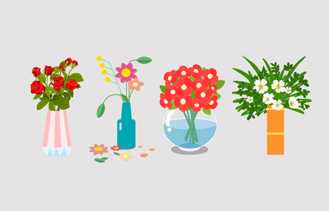 卡通鲜花室内花瓶花盆元素扁平设计素材