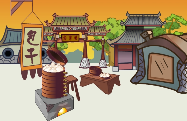 包子铺室外古代矢量素材场景