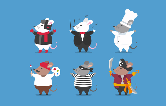 拟人化老鼠卡通形象设计素材