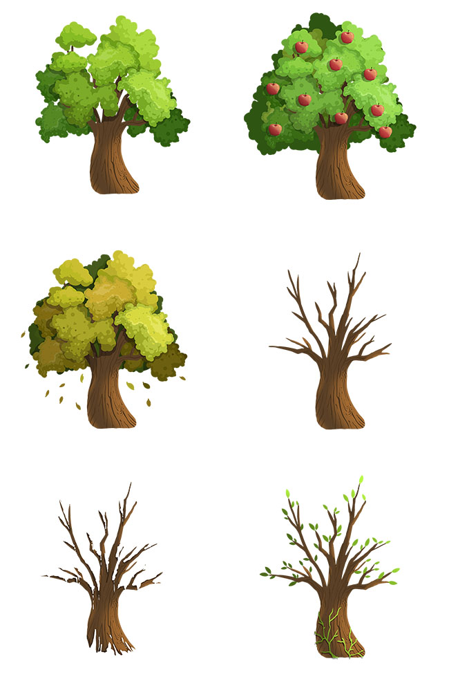 大树不同季节的手绘背景设计