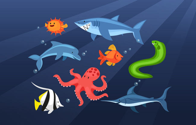 卡通海洋动物矢量设计素材