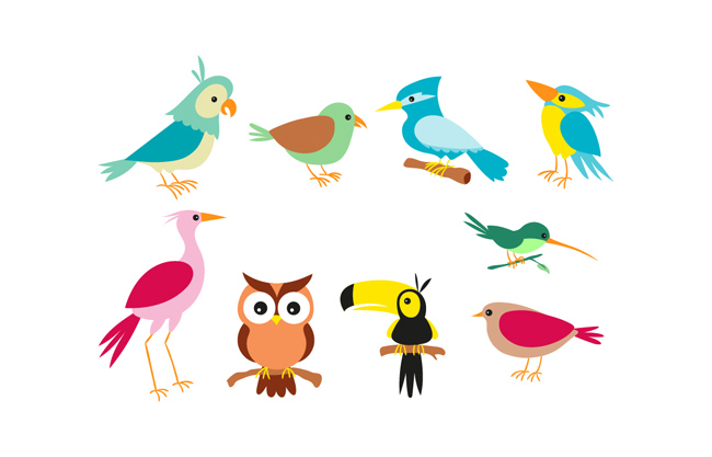扁平化卡通鸟类形象设计合集素材下载