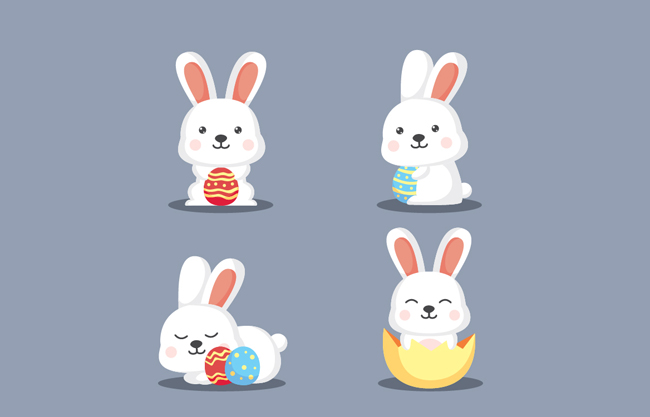 白色可爱抱彩蛋兔子矢量素材