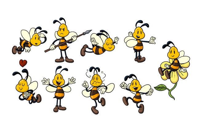 蜜蜂卡通动漫形象设计各种动作展示矢量素材