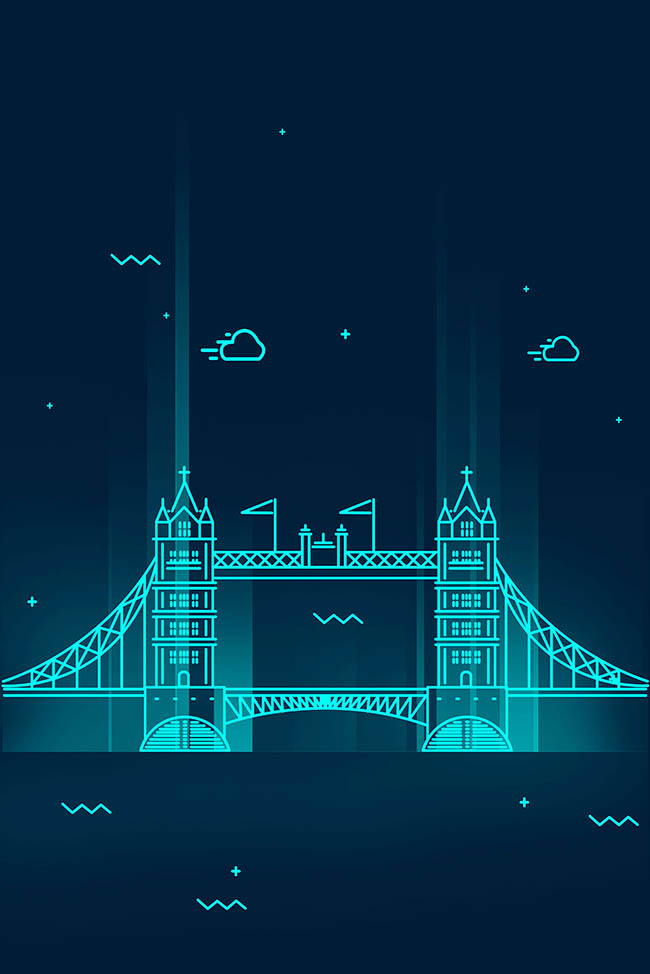 伦敦大桥建筑mbe线条创意蓝色背景设计