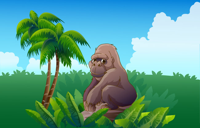 椰树边的大猩猩矢量动物