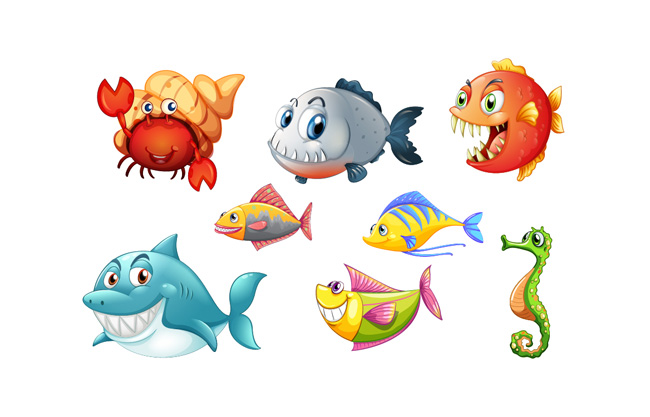 海洋生物鱼类卡通素材设计图