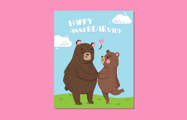 棕熊情侣卡片矢量设计素材