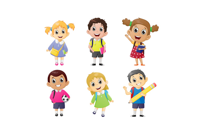 卡通可爱小孩学生元素人物素材下载  学生图片素材矢量设计  扁平化